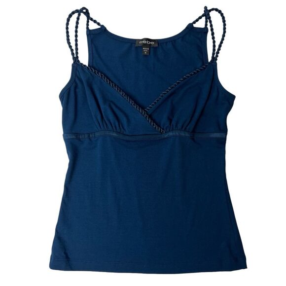 Bebe Braided Navy V-Neck Camisole Top Navy Size M - Picture 1 of 4